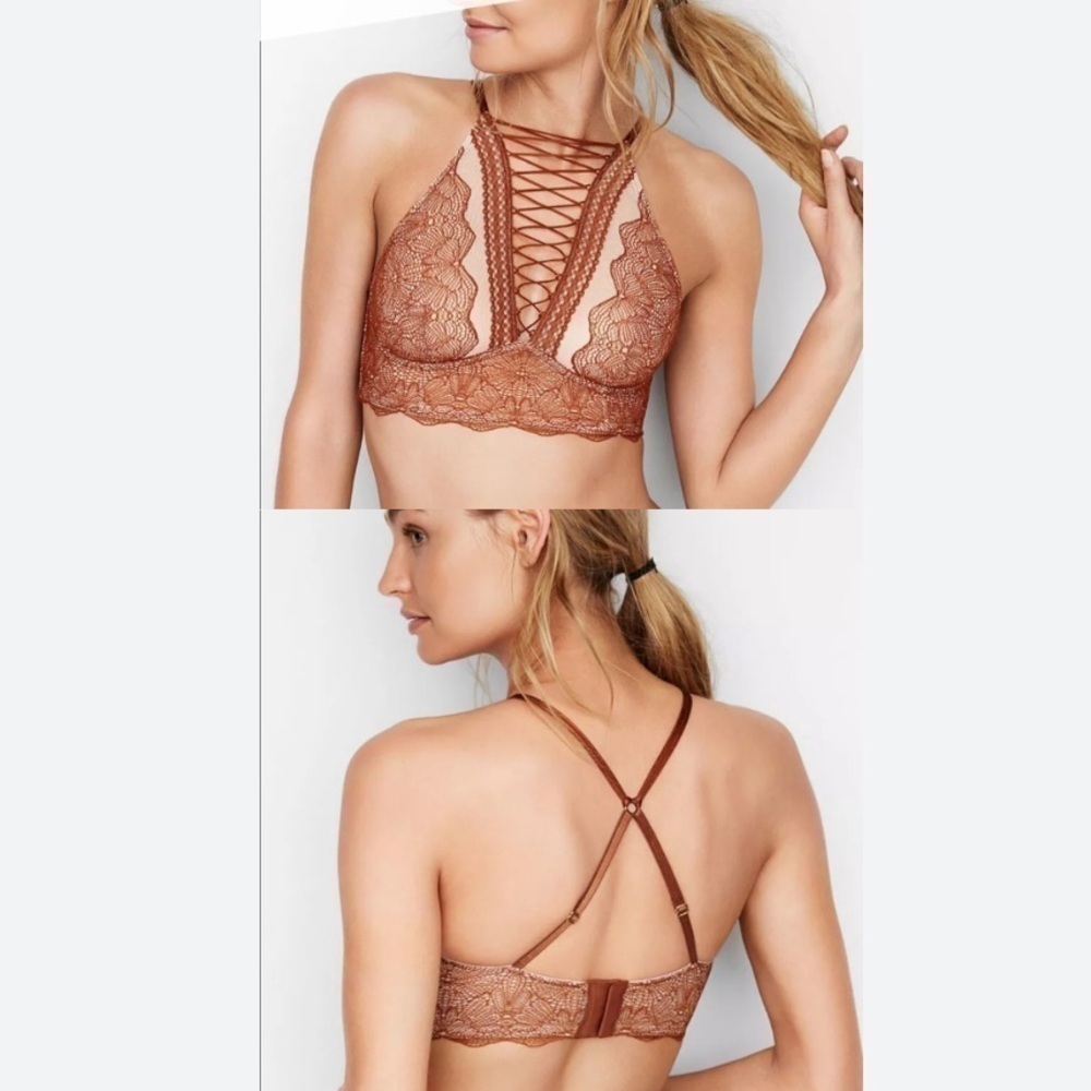 Victoria’s Secret very sexy lace up lace bralette brown size S